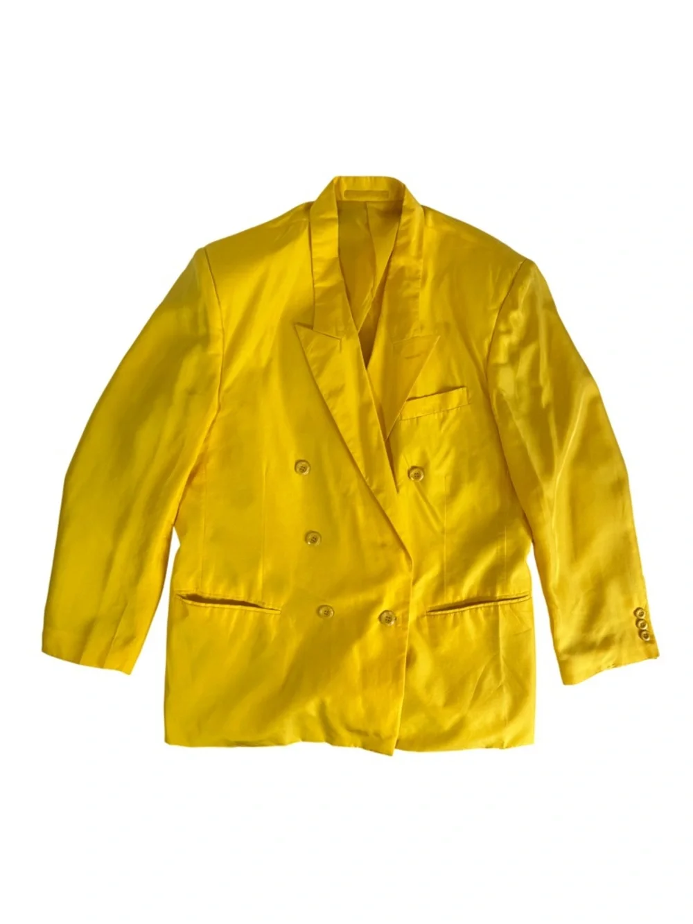 Vintage Yellow Silk Black Double breast Woman LARGE - Picture 2 of 11